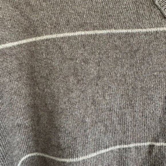 Banana Republic Silk and Cashmere Blend V Neck Gray and Cream Striped Sweater - Picture 4 of 8